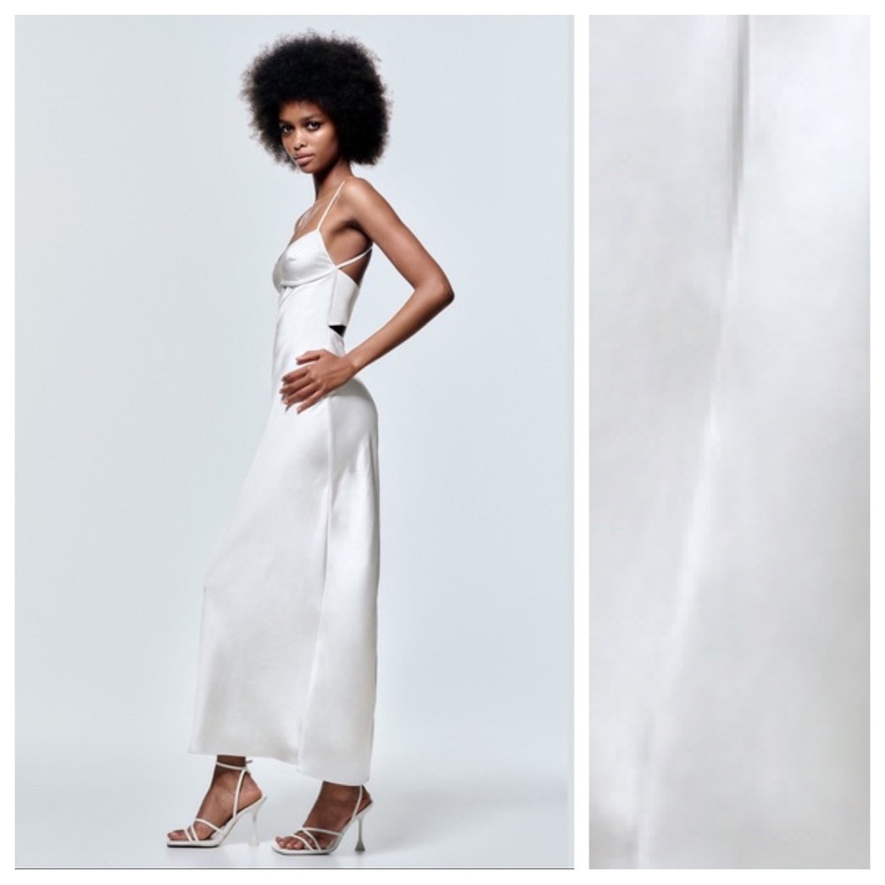 Zara White Satin Effect Midi Dress - M